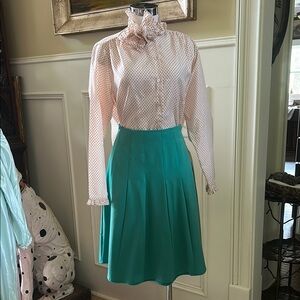 Vintage Sheragano Pleated A-Line Midi Teal Skirt GUC